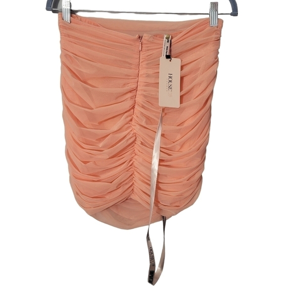 House of CB Peach Aubrey Gathered Mesh Mini Skirt NWT - Picture 6 of 10